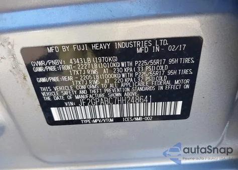 2017 Subaru Crosstrek 2.0I Premium from USA, damaged, VIN JF2GPABC7HH248641